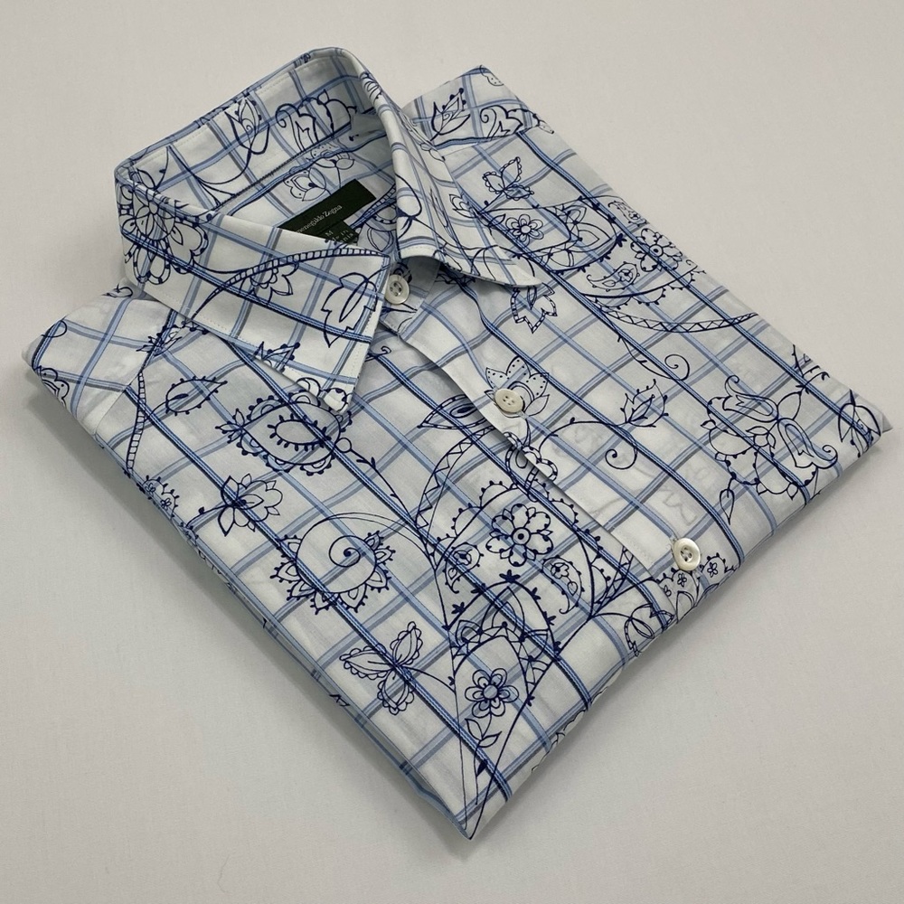 Ermenegildo Zegna Beautiful Floral Print over Windowpane Casual or Dress Shirt